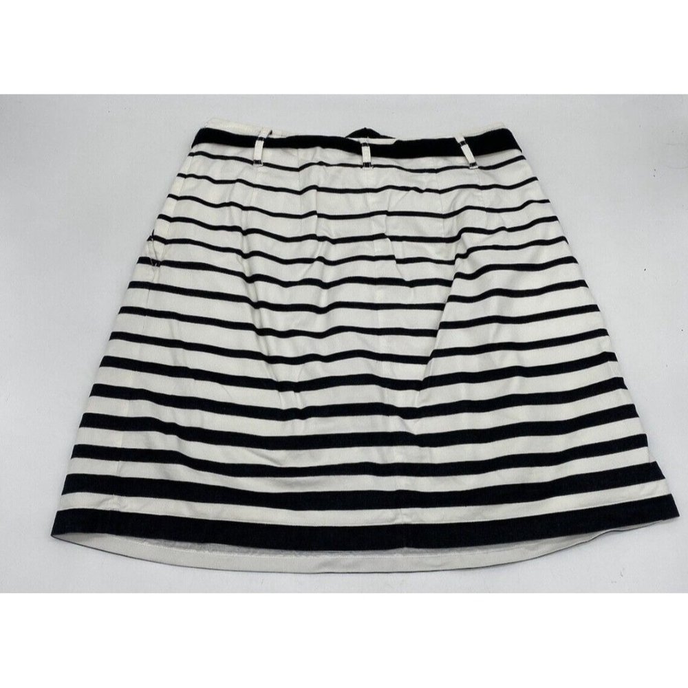White House Black Market Skirt Size 8 Black White Striped Pleated Belt Flared - Picture 5 of 7